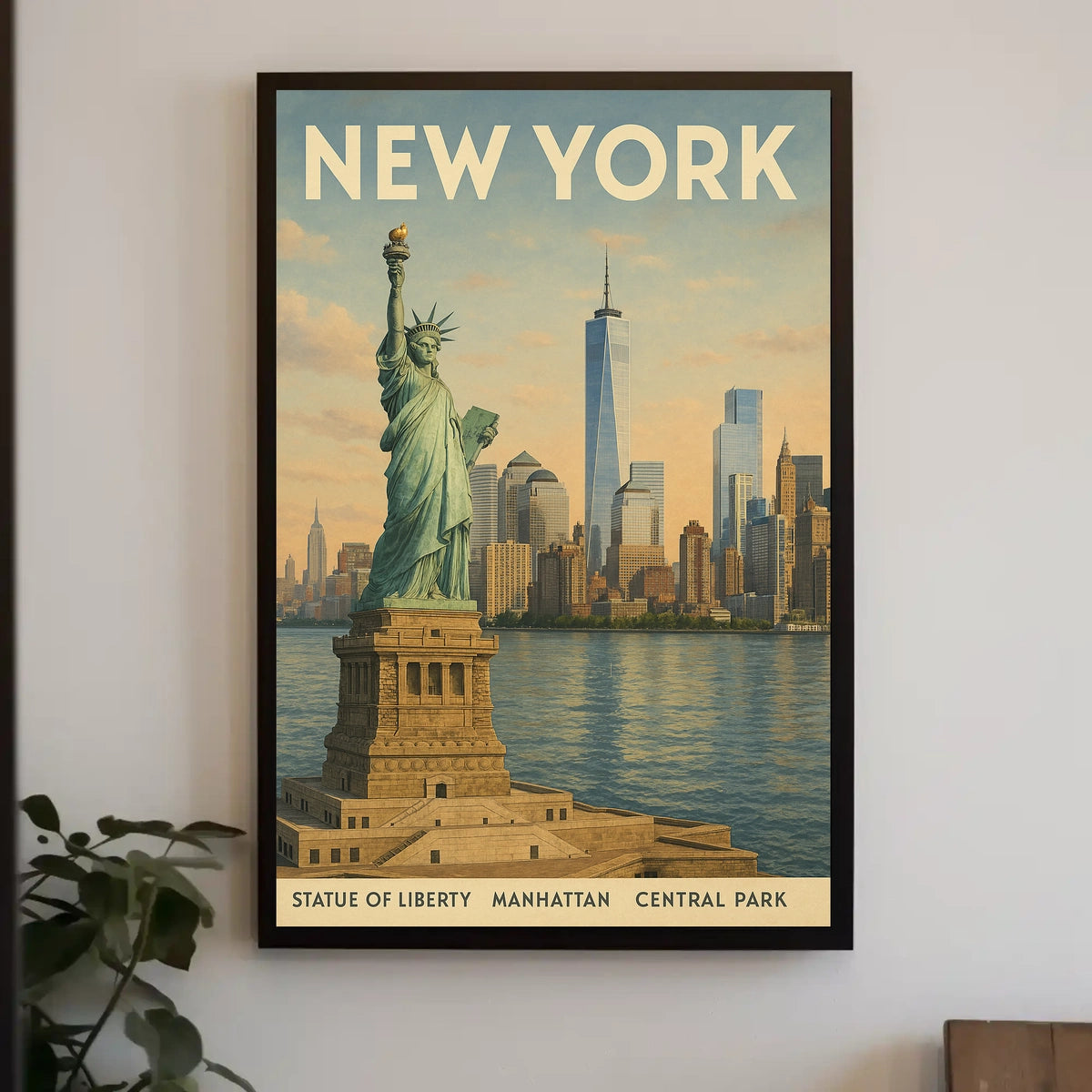 New York City Skyline Cityscape Poster Vintage Wall Art