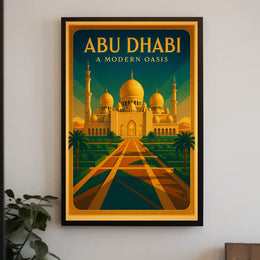 Abu Dhabi Oasis Elegance Vintage Travel Poster