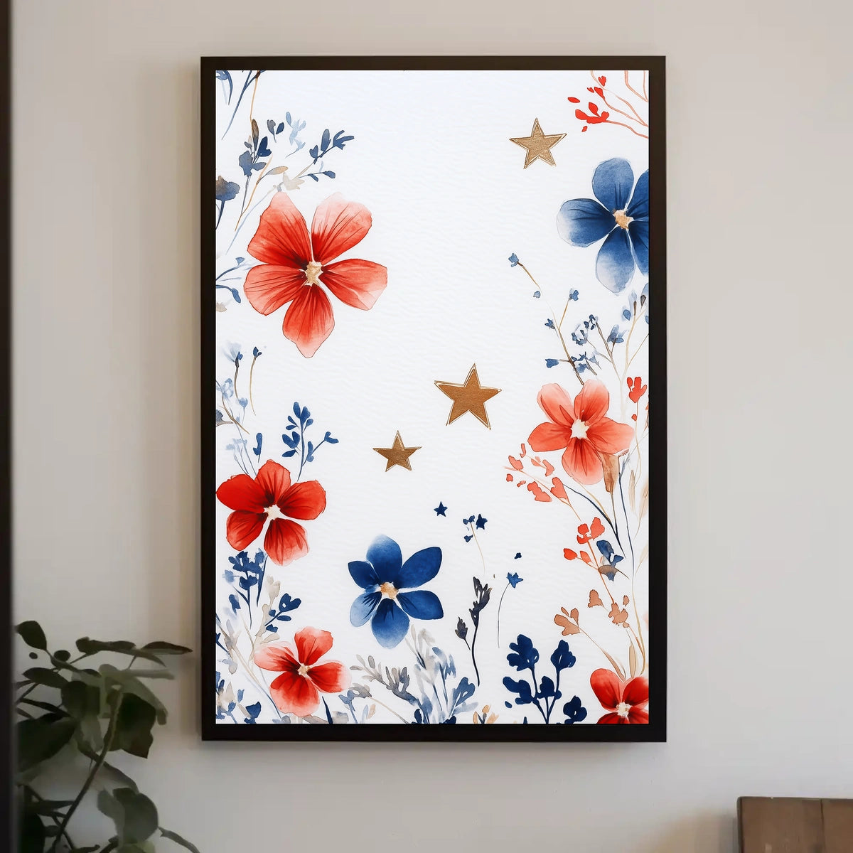 Three Stars With Loose Red And Blue Florals Artwork Poster