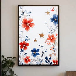 Three Stars With Loose Red And Blue Florals Artwork Poster