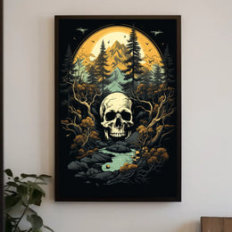 Dramatic Wilderness Skull Scene Art Print - Abstract, Artistic, or Pop Culture Poster