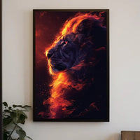 Majestic Lion Poster: Fiery Mane, Dark Background