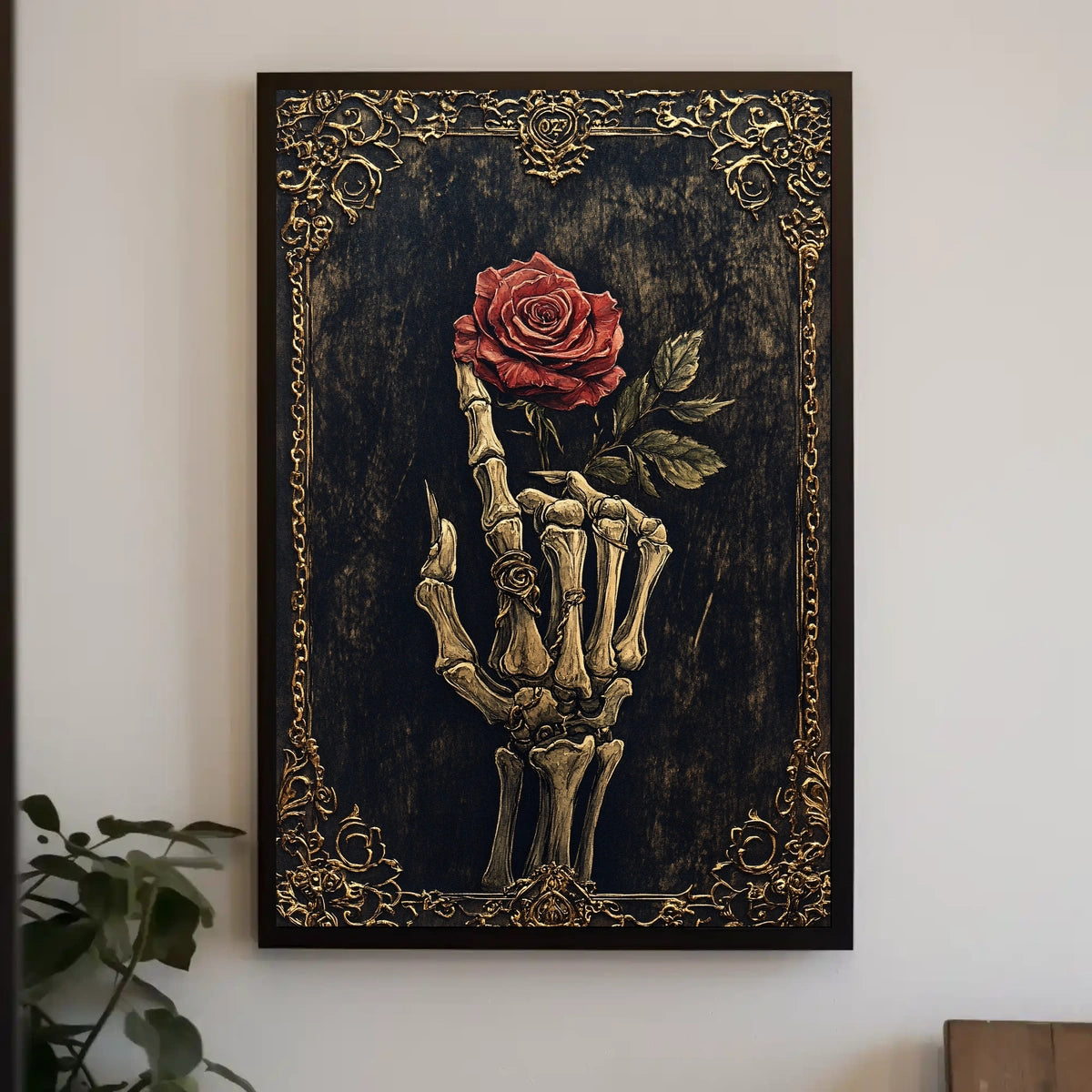 Skeletal Hand with Rose Gothic Vintage Art Poster
