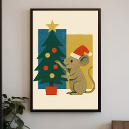 Festive Mouse and Christmas Tree Poster