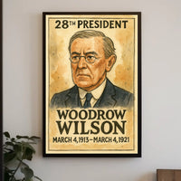 Woodrow Wilson 28th President of the United States Exaggerated Cartoon Sketch Poster