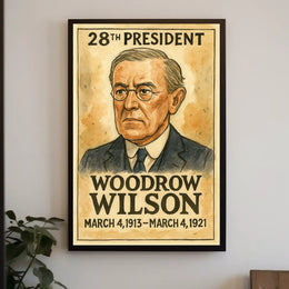 Woodrow Wilson 28th President of the United States Exaggerated Cartoon Sketch Poster