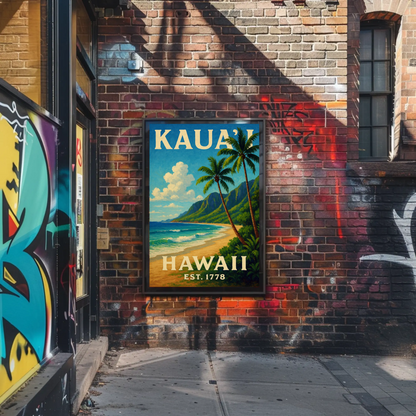 Kauai Hawaii Beach Palm Trees Ocean Sunset Poster Poster