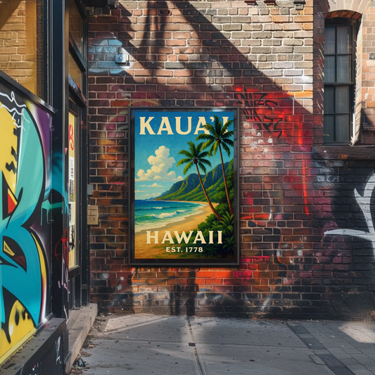 Kauai Hawaii Beach Palm Trees Ocean Sunset Poster Poster