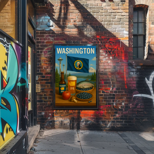 Washington IPA Salmon Space Needle Travel Poster