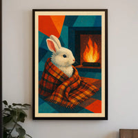 Cozy Rabbit by the Fireplace Poster