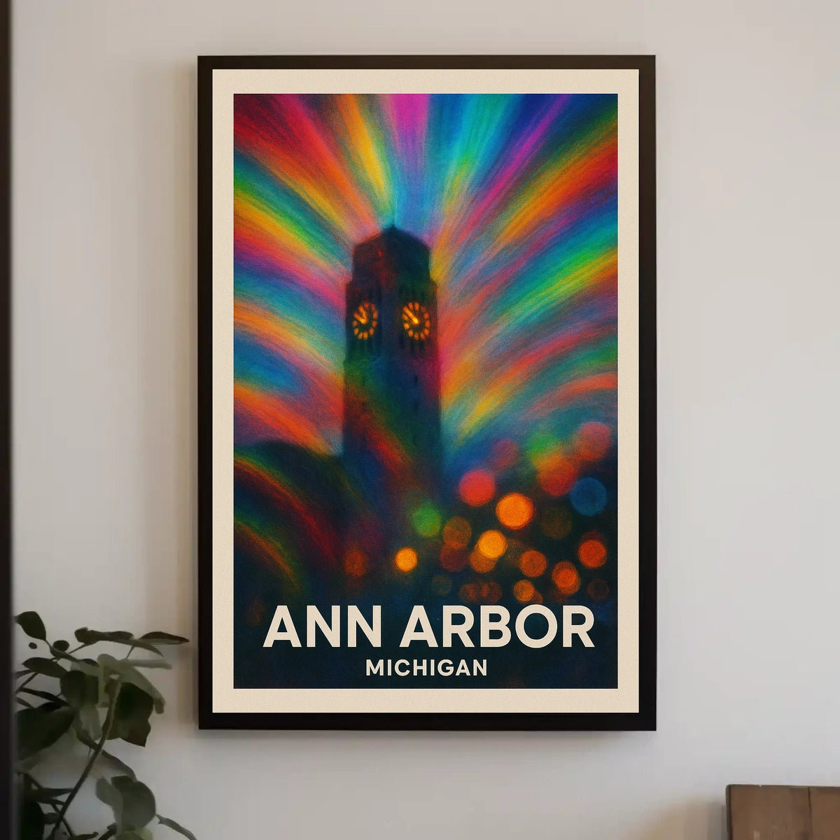 Ann Arbor Clock Tower Rainbow Surreal Urban Poster