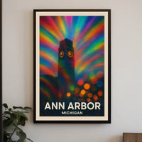 Ann Arbor Clock Tower Rainbow Surreal Urban Poster
