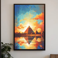 Artistic Reflection of Egyptian Pyramids in Travel Poster