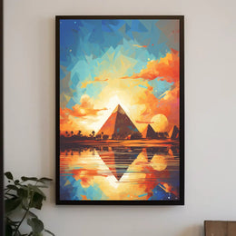 Artistic Reflection of Egyptian Pyramids in Travel Poster