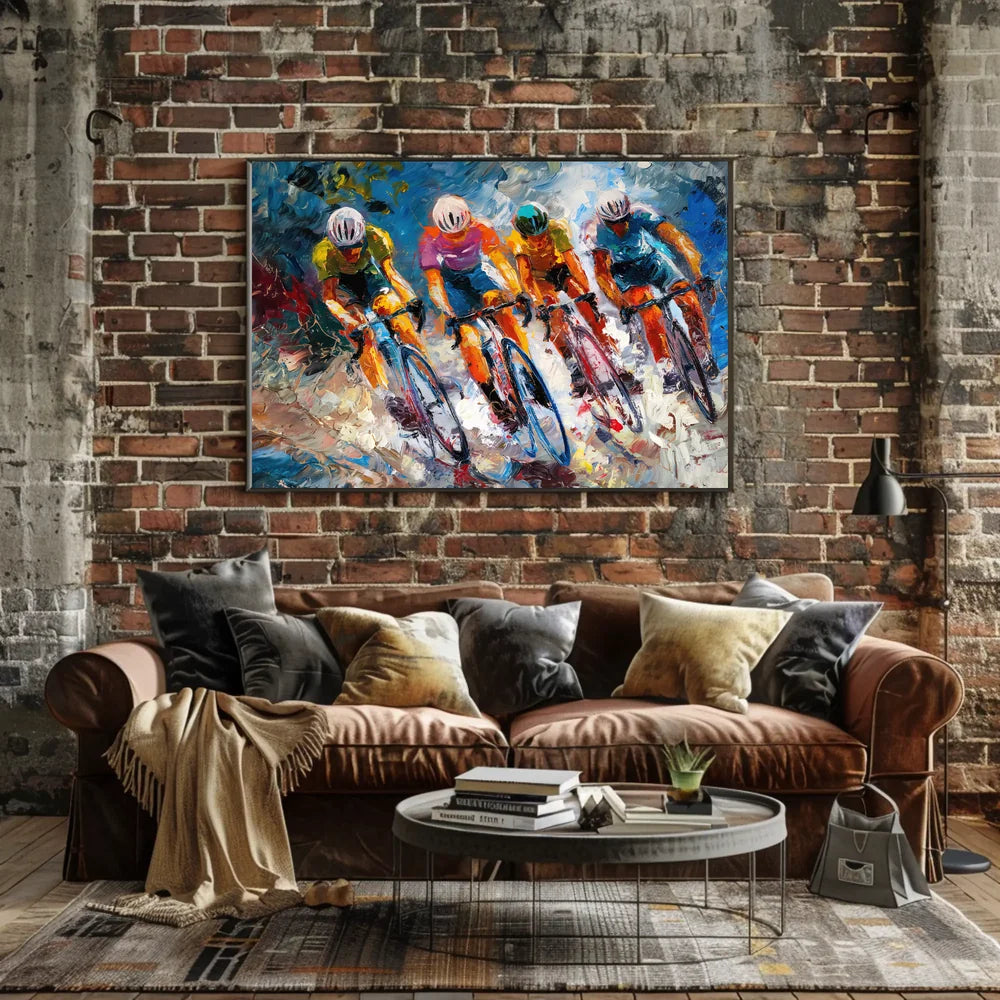 Dynamic Cyclists Racing Impressionistic Art Poster Print