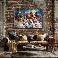 Dynamic Cyclists Racing Impressionistic Art Poster Print