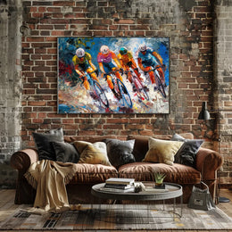 Dynamic Cyclists Racing Impressionistic Art Poster Print