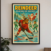 Reindeer Ice Hockey Christmas Wonderland Sports Poster