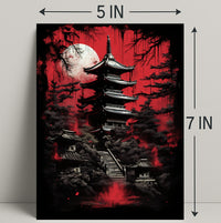 Mystical Pagoda Under A Blood Moon Poster