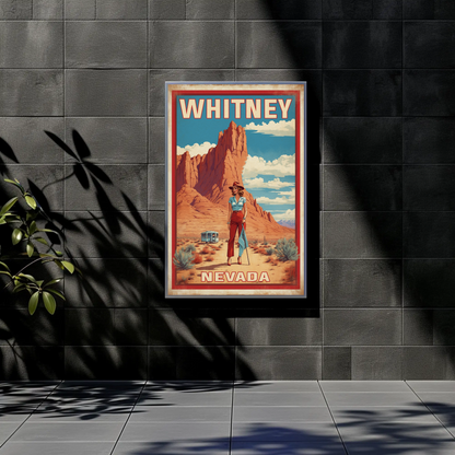 Whitney Nevada Desert Cowgirl Scene Vintage Travel Poster