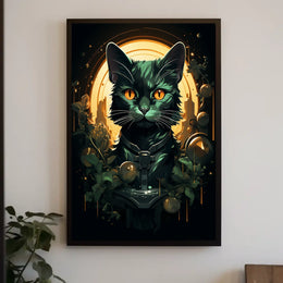 Majestic Black Cat Mystical Art Poster Decor