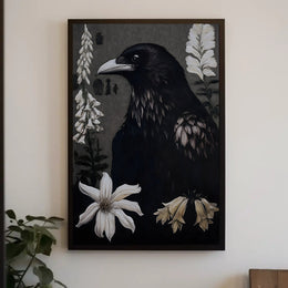 Raven Surrounded by Flowers Animal Poster PosterGoat