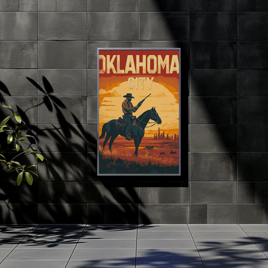 Oklahoma City Vintage Poster - Desert Cowboy Scene