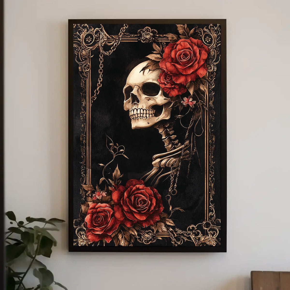 Skull and Roses Art in Ornate Baroque Artistic Poster