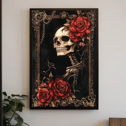 Skull and Roses Art in Ornate Baroque Artistic Poster