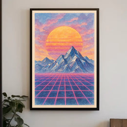 Vibrant Retro-Futuristic Landscape Poster: Futuristic Sci-Fi Poster