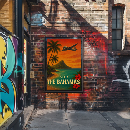 Visit The Bahamas Vintage Plane Ocean Paradise Travel Poster