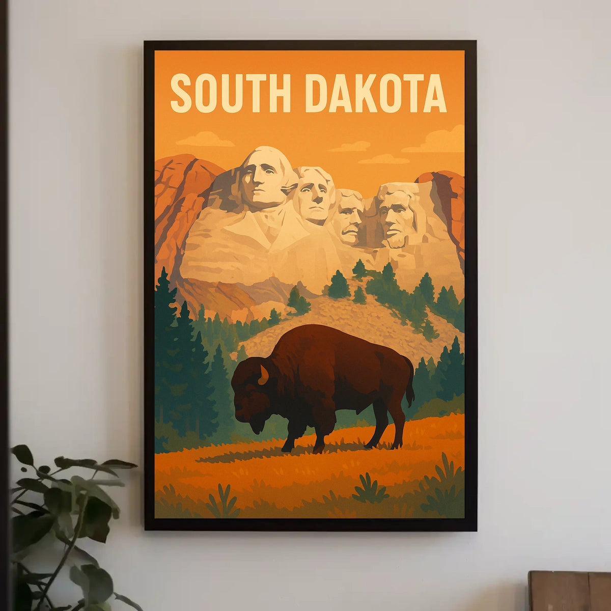 South Dakota Mount Rushmore And Bison Poster