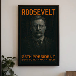Theodore Roosevelt 26th President of the United States Techno Schematic Poster