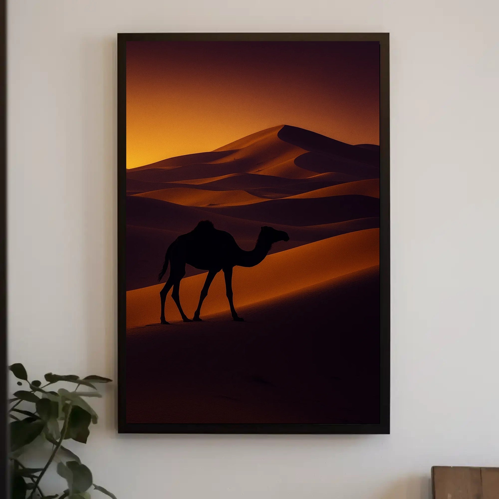 Camel Silhouette at Sunset Travel Poster