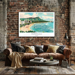 Honolulu Beach Scene Poster