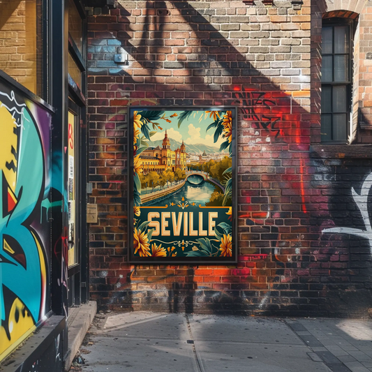 Seville Spain Riverside Cityscape Travel Poster