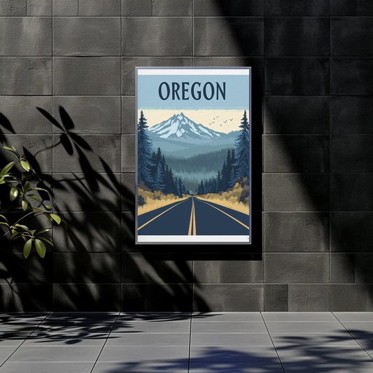 Oregon Road to the Mountains Vintage Travel Poster