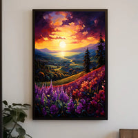 Vibrant Sunset Over Idyllic Countryside Landscape - Artistic Poster