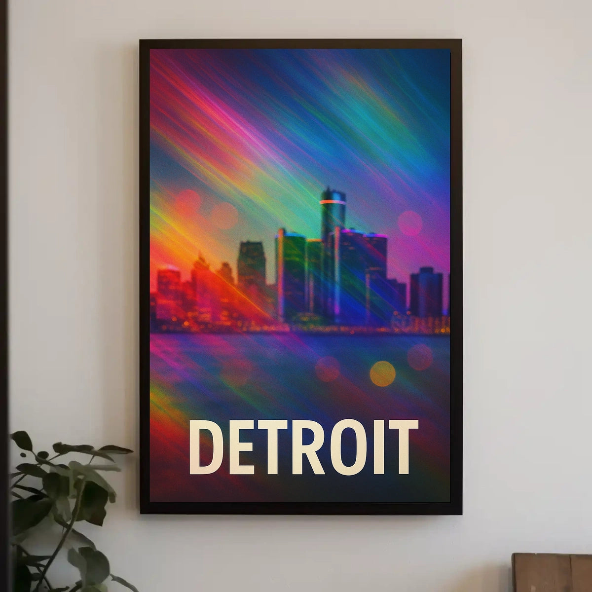 Vibrant Detroit Skyline Digital Painting Poster