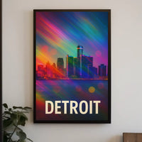 Vibrant Detroit Skyline Digital Painting Poster