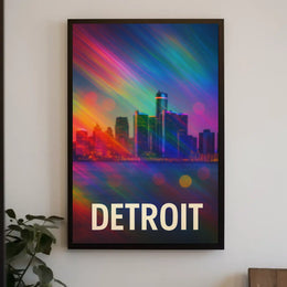 Vibrant Detroit Skyline Digital Painting Poster