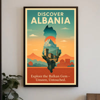 Albania Travel Vintage Landscape Architecture Poster