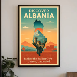 Albania Travel Vintage Landscape Architecture Poster