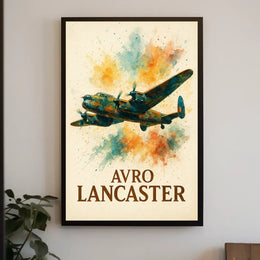 Avro Lancaster WWII Bomber Watercolor Art Poster