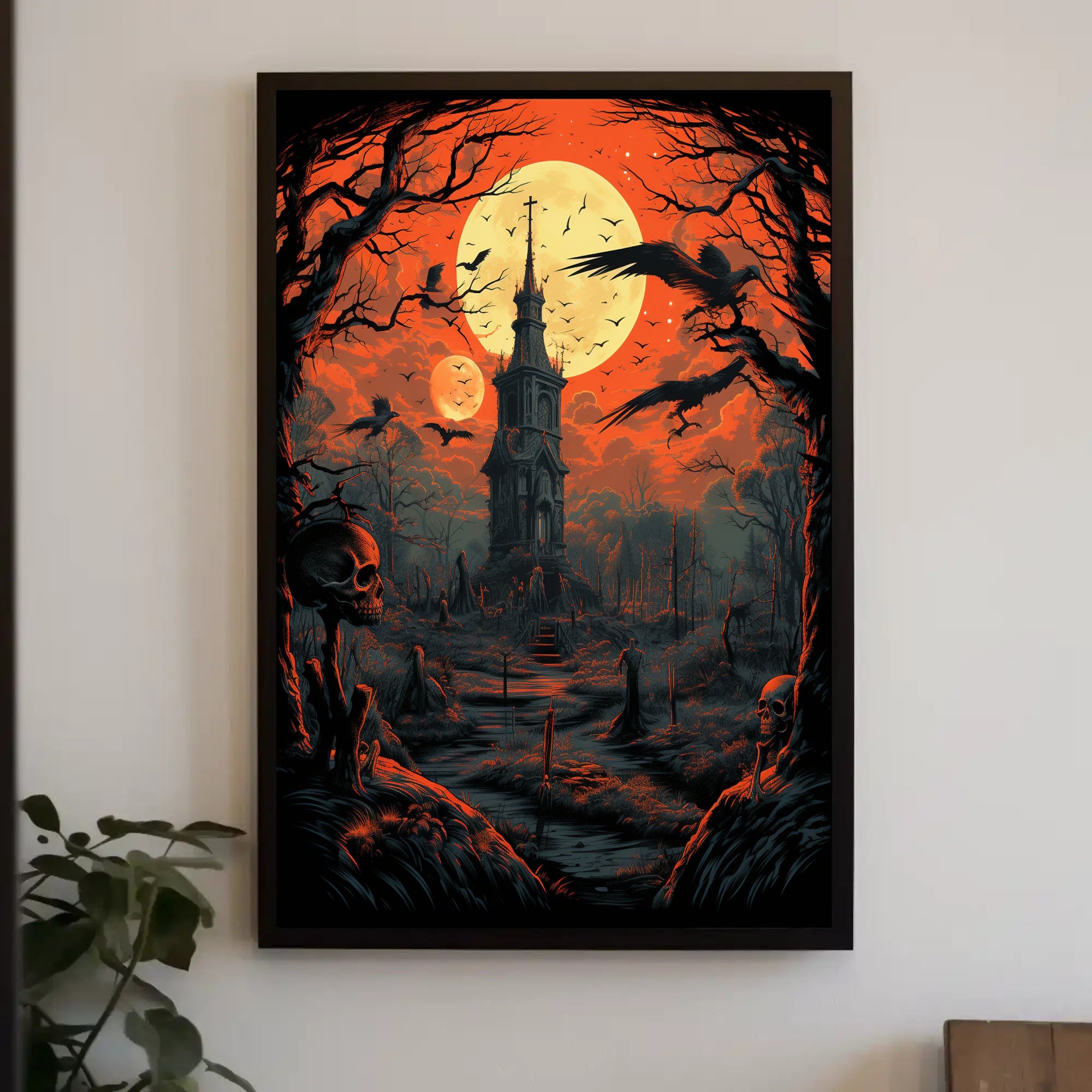 Haunted Tower Under Blood Moon Poster