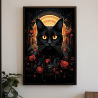 Stylized Black Cat in Ornate Mystical Animal Poster