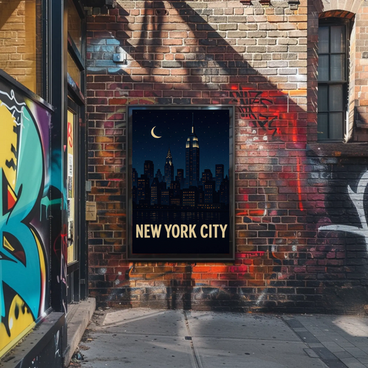 New York City Night Skyline Empire State Lights Travel Poster
