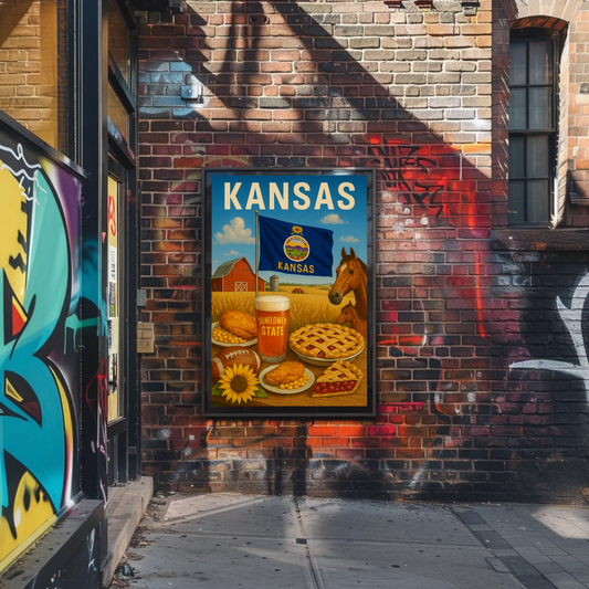 Kansas Farm Horse Pie Sunflower Beer Flag Travel Poster