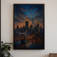 New York City Twilight Skyline Poster Modern Wall Art