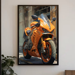 Vibrant Orange Motorcycle Poster PosterGoat